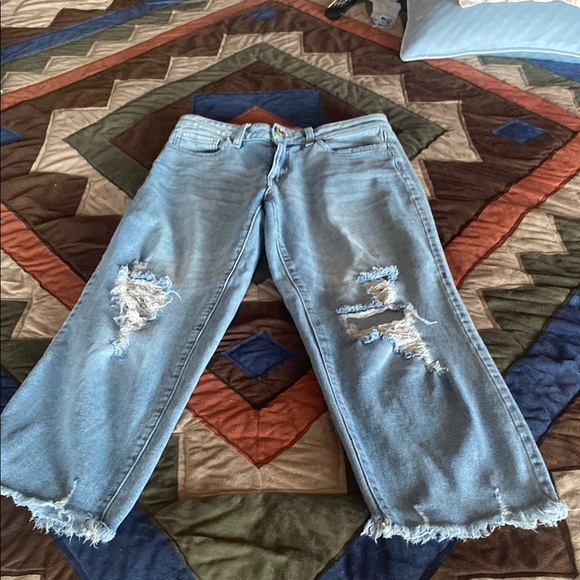 SO Blue High Rise Straight Jeans with Distressed Details - Picture 1 of 5